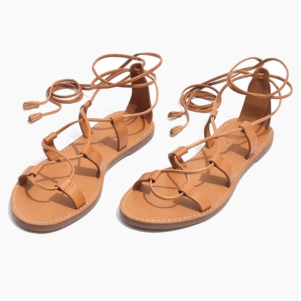 Madewell Women’s Boardwalk Lace Up sandal, camel leather, size 6.5